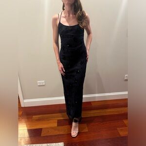 Vintage Steppin Out iridescent midnight blue low back column dress